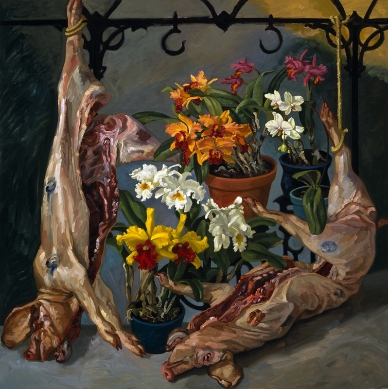 Pigs & Orchids; oil on canvas, 180 x 180 cm, 1998