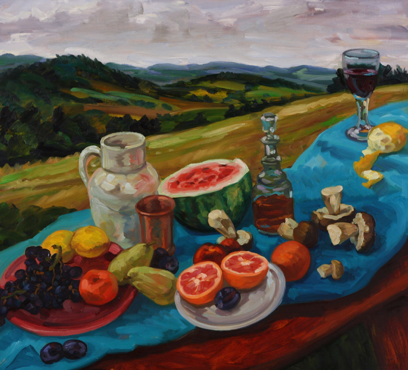 Still Life in Landscape III; oil on canvas, 90 x 100 cm, 2008