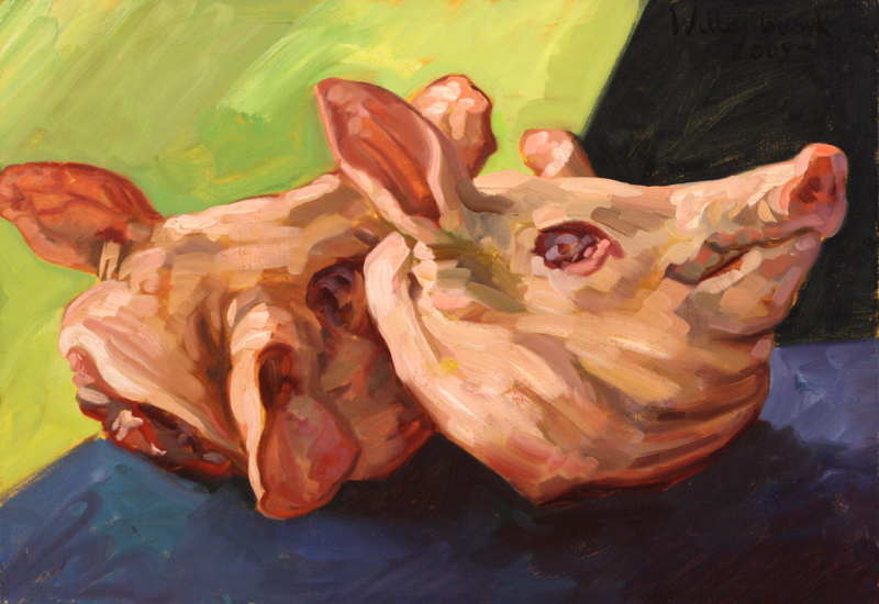 Two Pig Heads; oil on canvas, 57 x 82 cm, 2009
