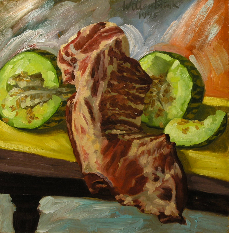 Meat and Melon; oil on canvas, 49 x 49 cm, 1995