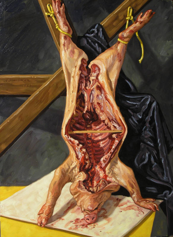 Crucified Pig; oil on canvas, 100 x 80 cm, 1988