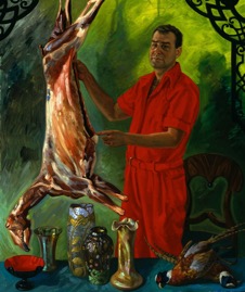 Self-Portrait with Lamb Carcass; oil on canvas, 180x150cm, 1997