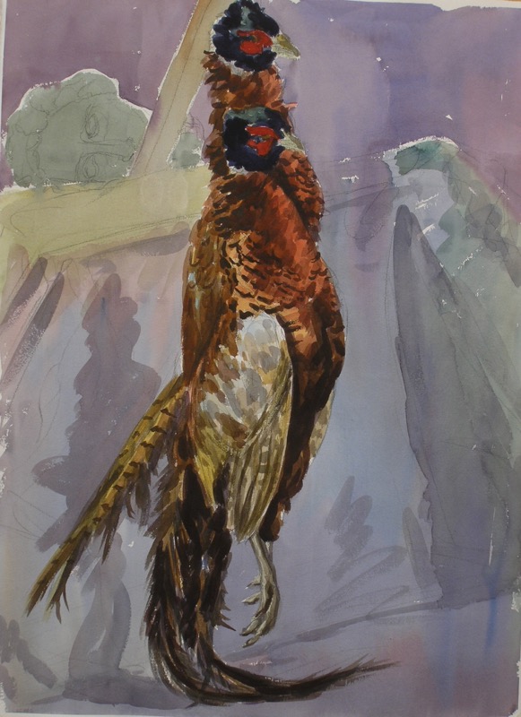 Two Pheasants I; watercolor, 56 x 76 cm, 2004