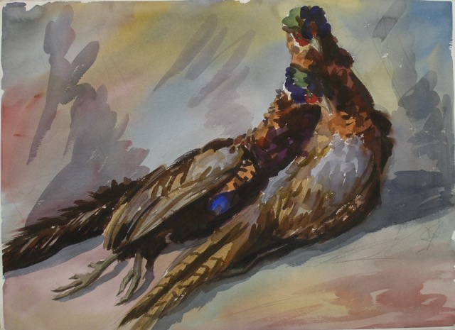Two Pheasants II; watercolor, 56 x 76 cm, 2004
