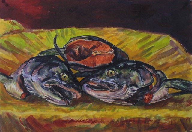 Fish Heads; watercolor, 35 x 45 cm, 1997