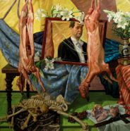 Self-Portrait with Two Carcasses; oil on canvas,
180 x 180 cm,
1996
